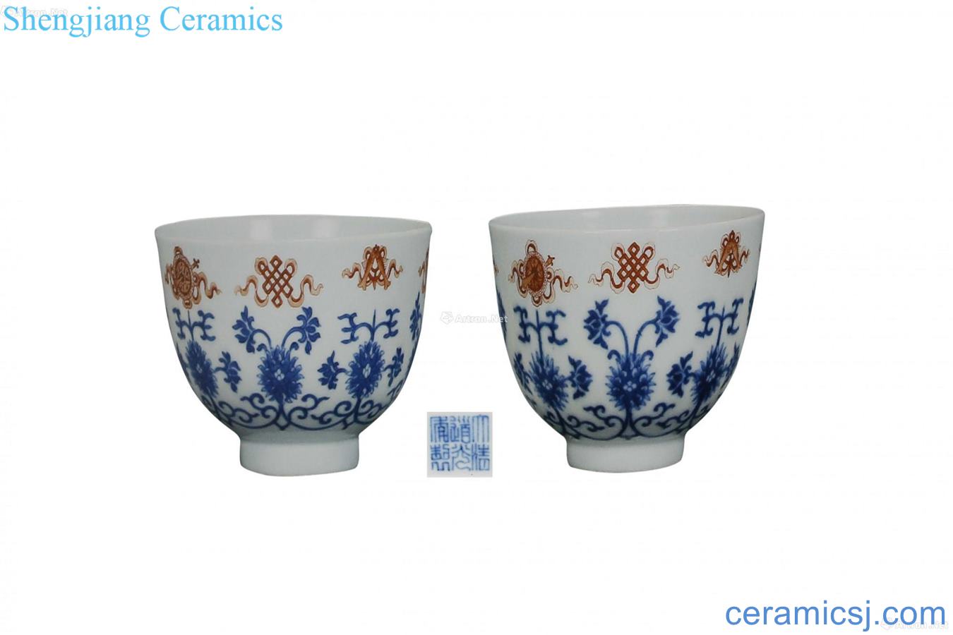 Sweet grain bowl and a pair of blue and white alum red-violet