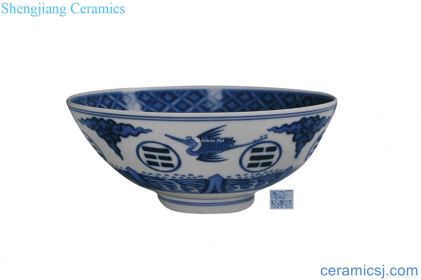 Blue and white James t. c. na was published green-splashed bowls
