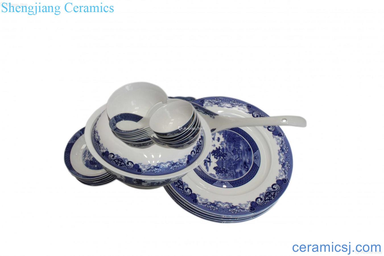 Blue and white west lake scenery tableware