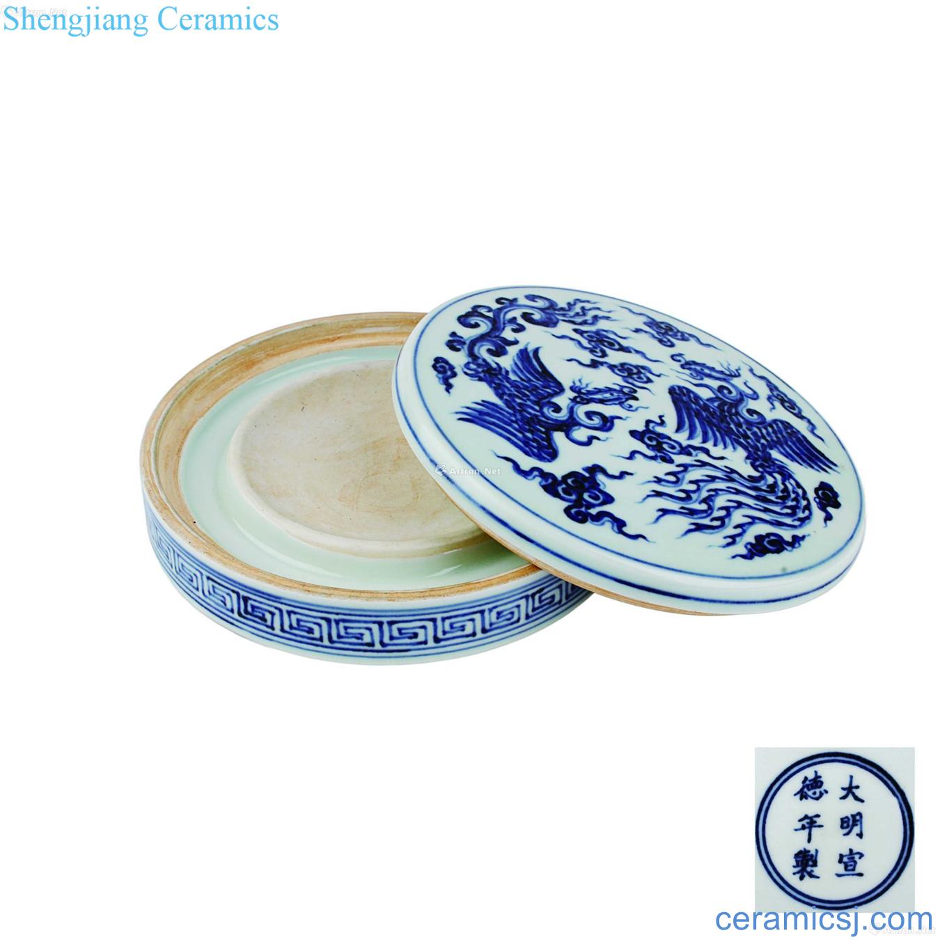 Blue and white YunFeng half cover ink stone