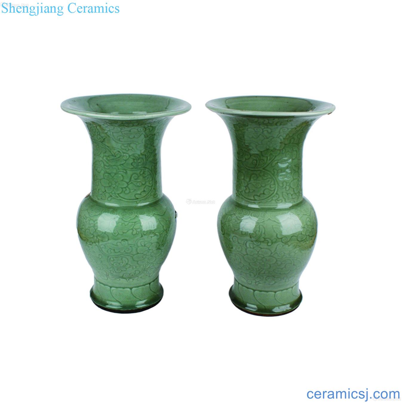 Longquan glaze hand-cut branch flowers PND tail-on honour