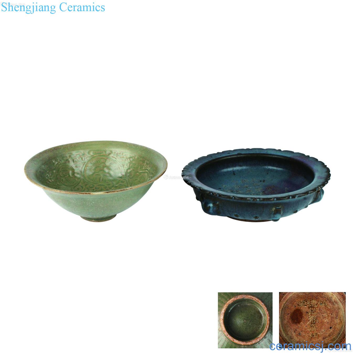 The longquan celadon carved flower left mouth bowl paying kwai masterpieces drum mouth wash