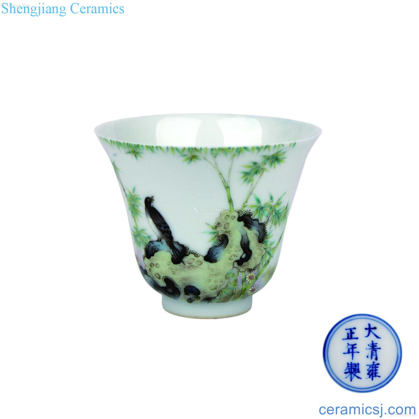 Colored enamel bamboo painting of flowers and the bell cup