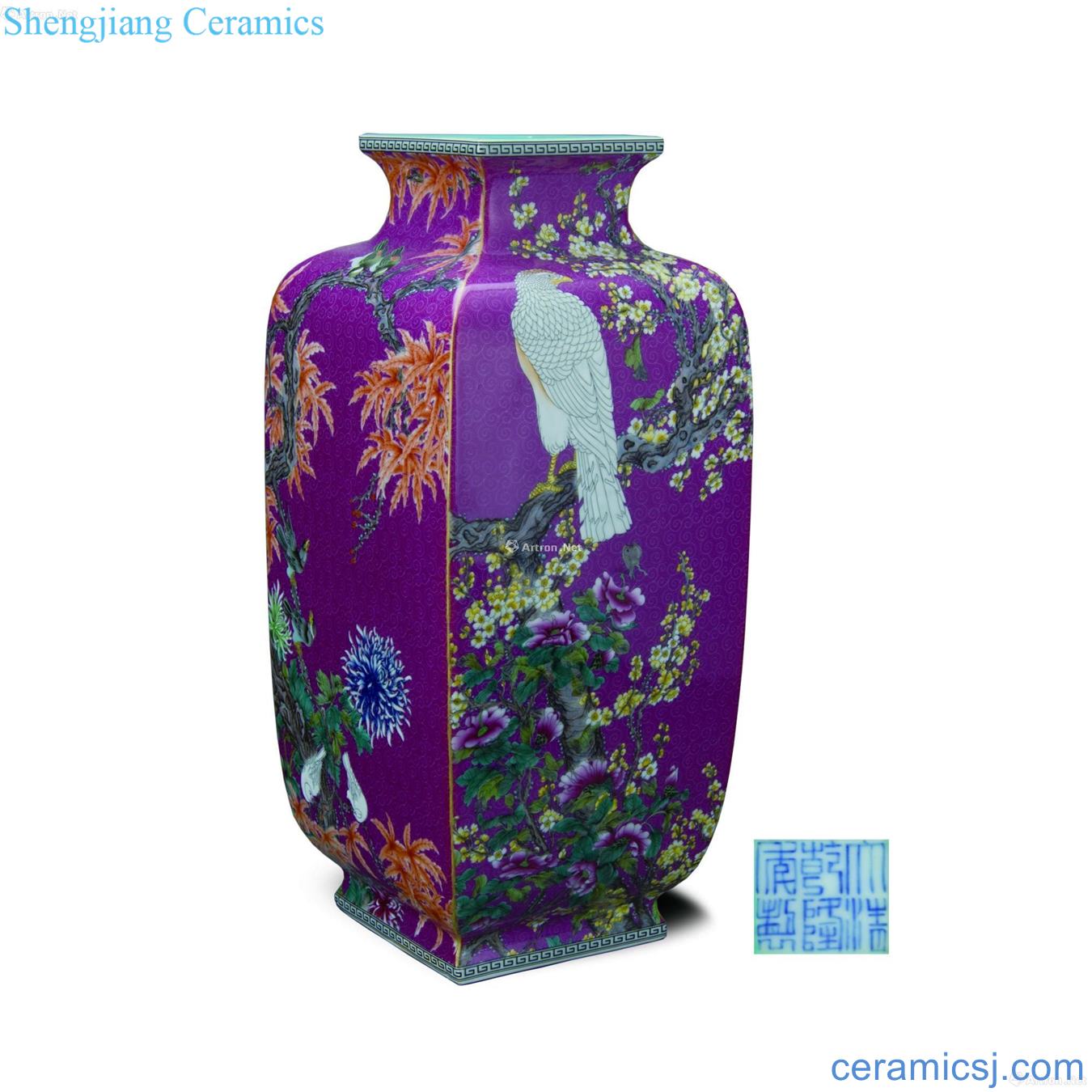 Pastel painting of flowers and grain square bottle carmine