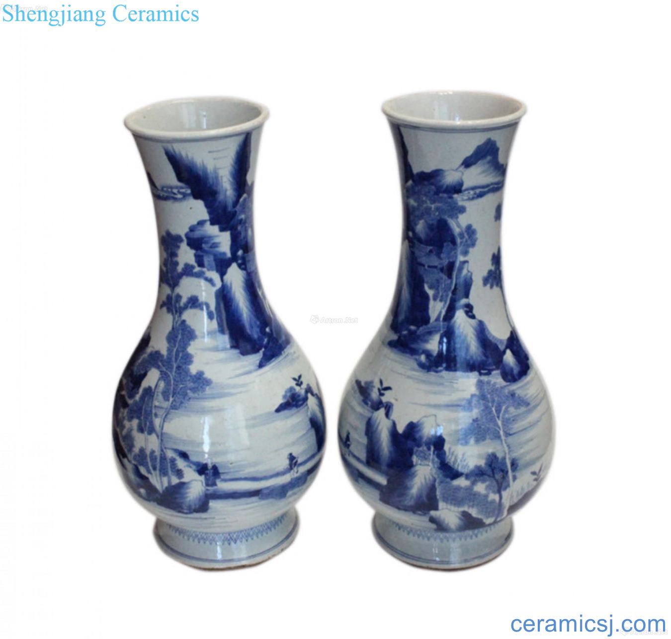 Blue and white vase landscape characters