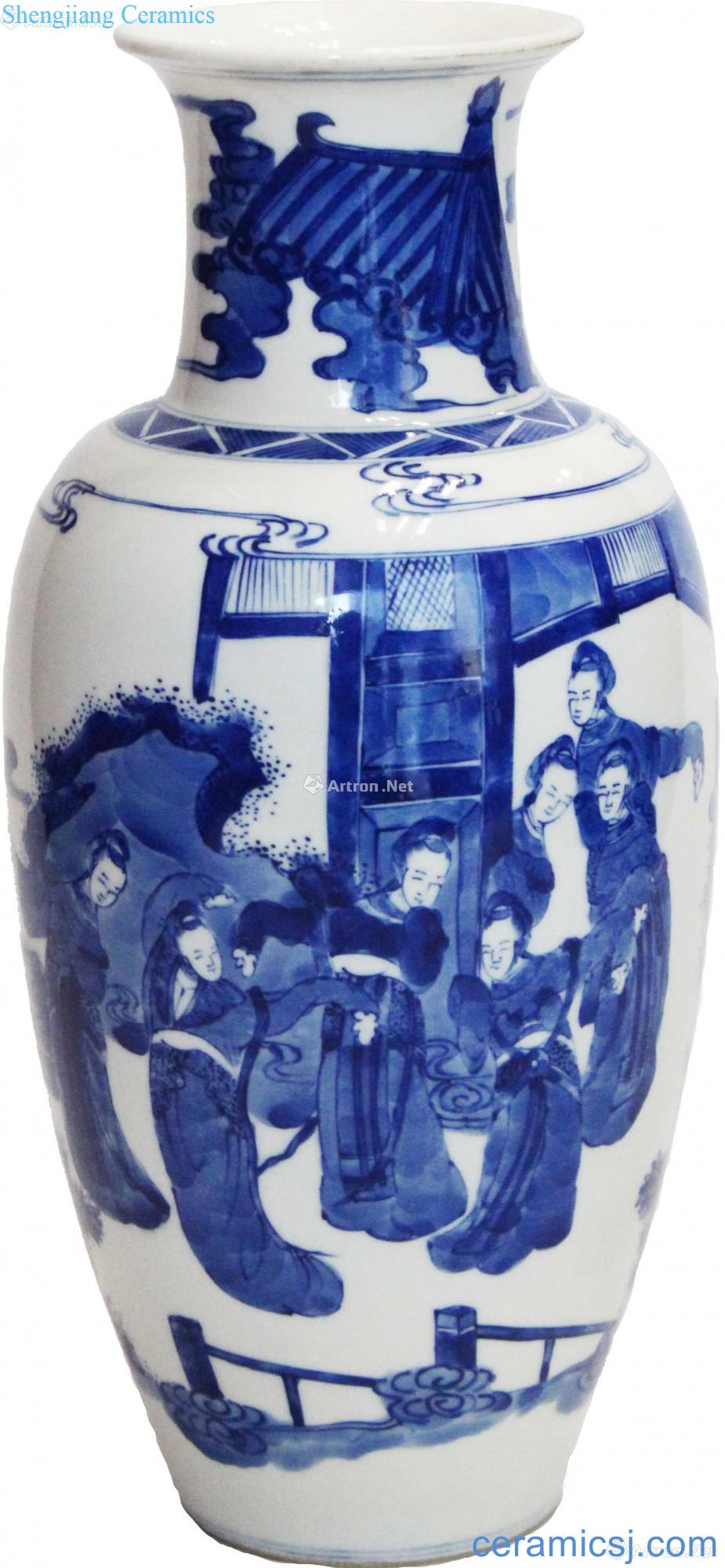 Blue and white characters mouth bottle