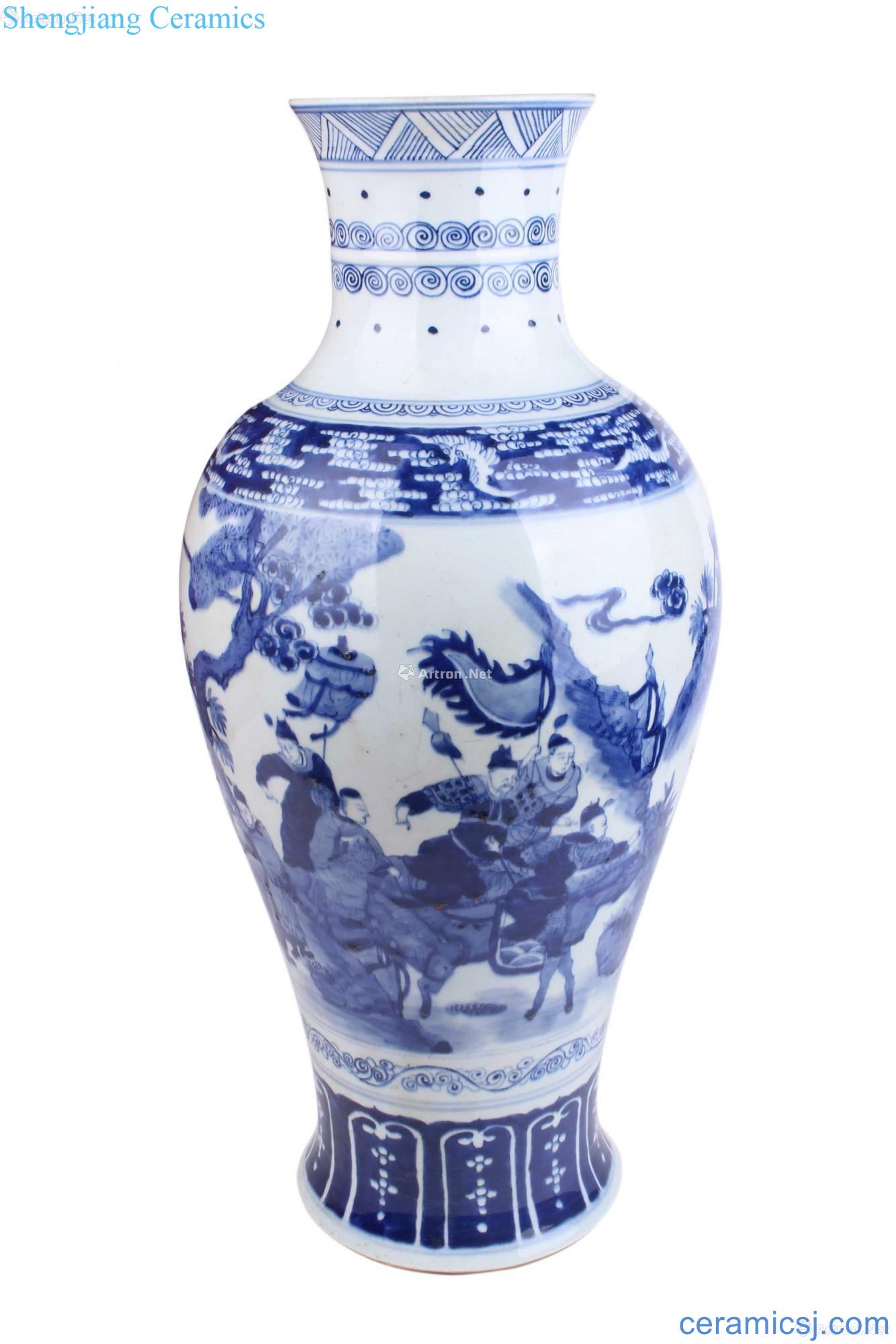 Blue and white knife horse goddess of mercy bottle