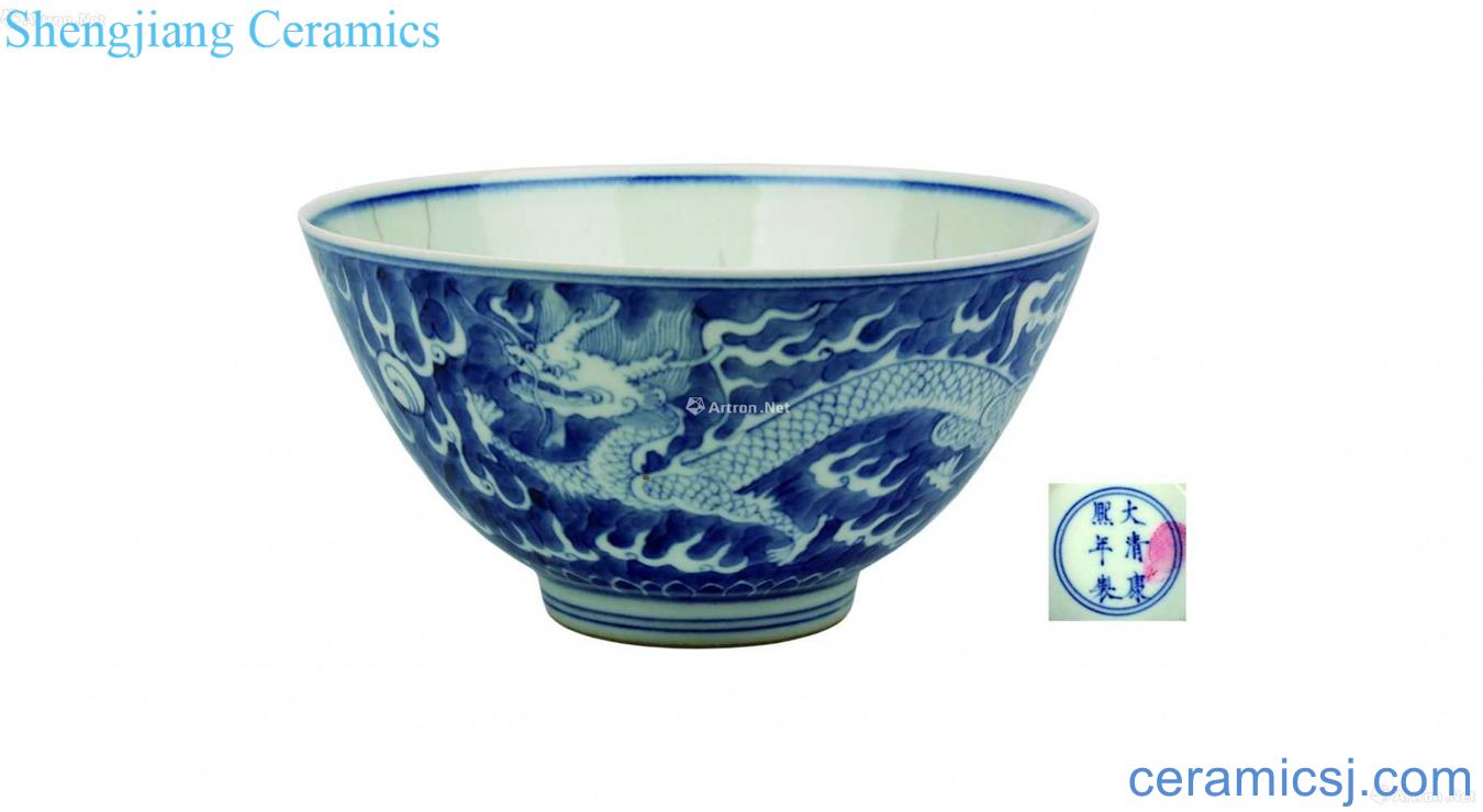 Blue and white sea dragon bowls