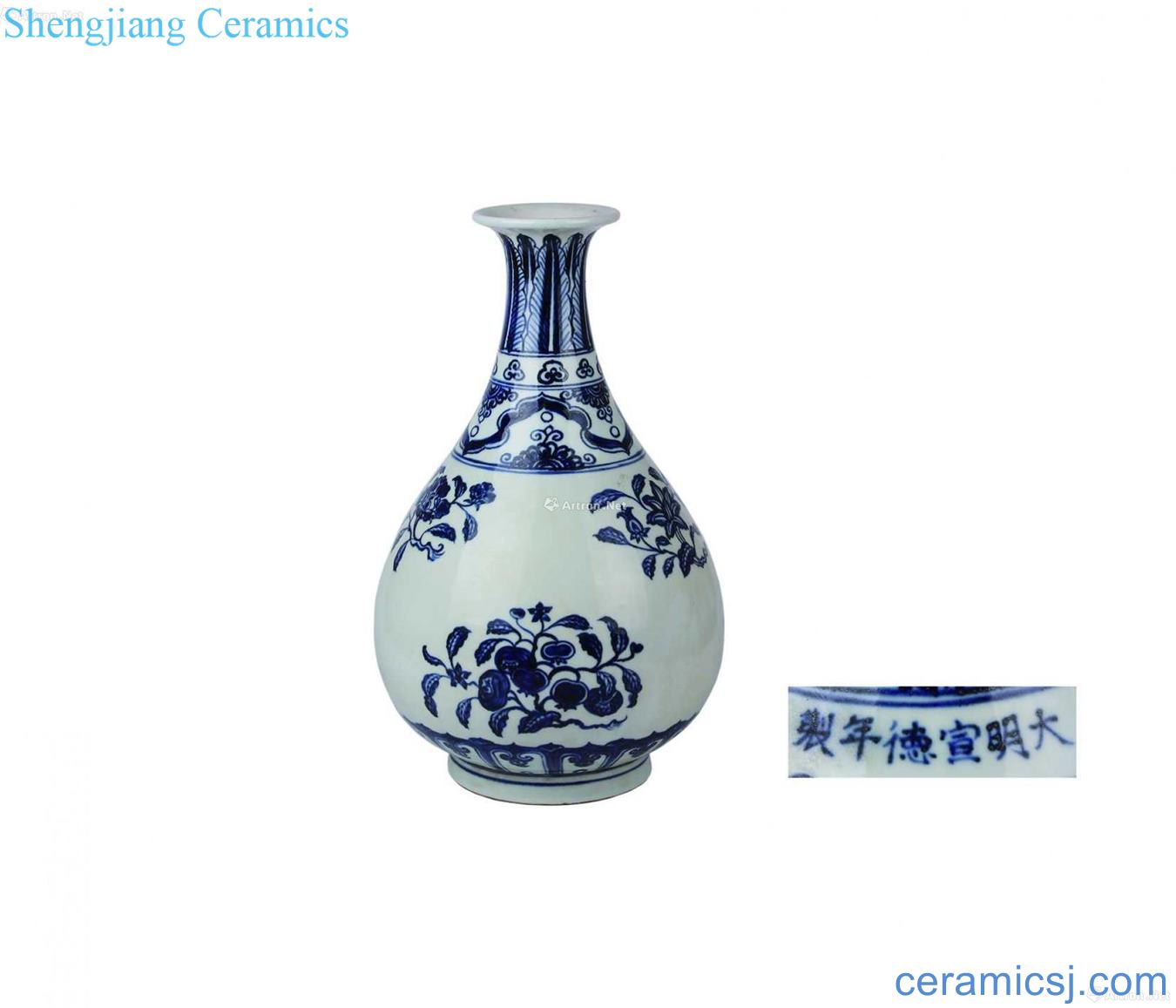 Blue and white ruffled branch flowers okho spring bottle