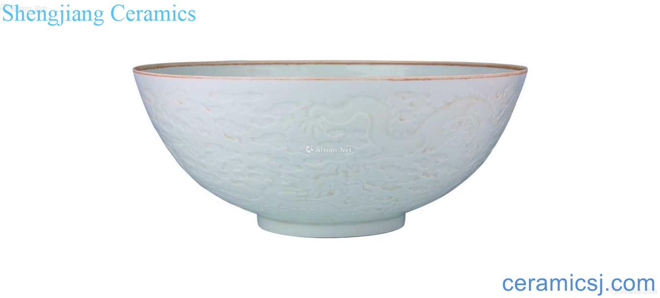 Dark sweet white glazed carved dragon large bowl
