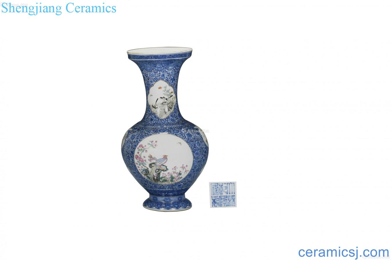 Blue and white enamel medallion and grain bottle