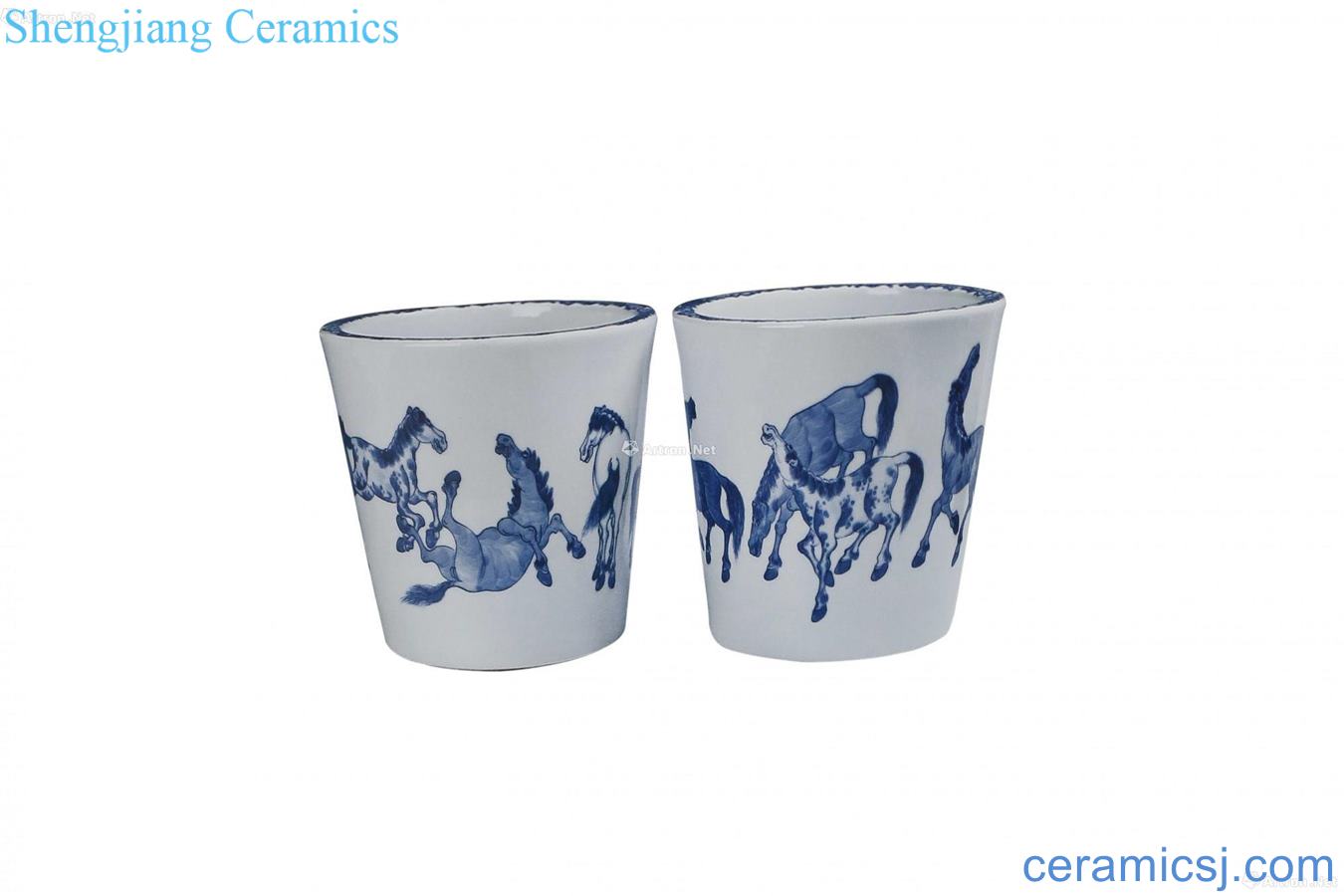 Blue and white 8 figure flowerpot