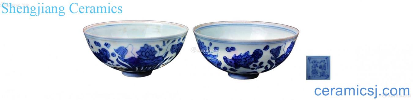 Blue and white flower fish bowl