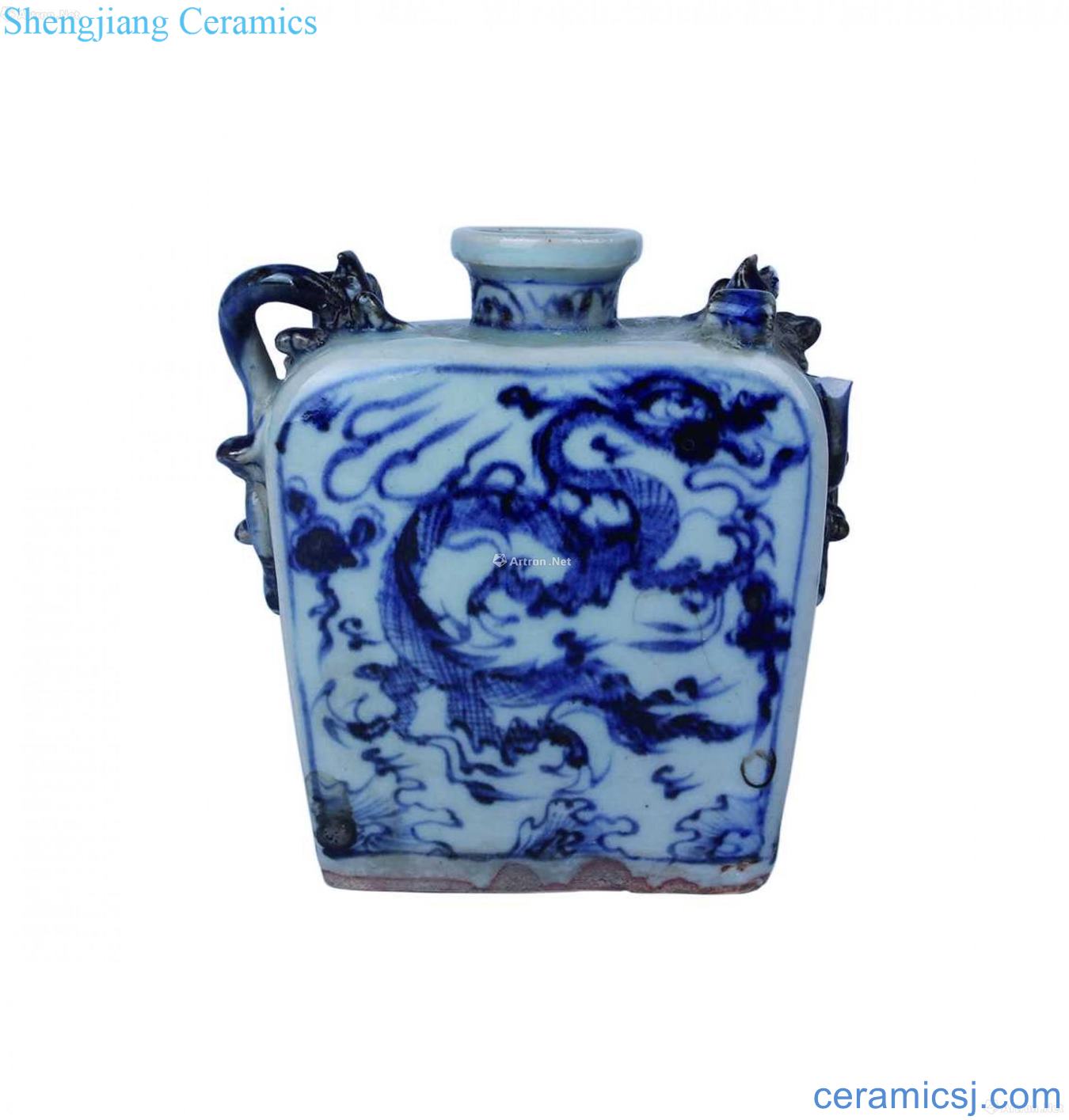 Blue and white dragon square bottles