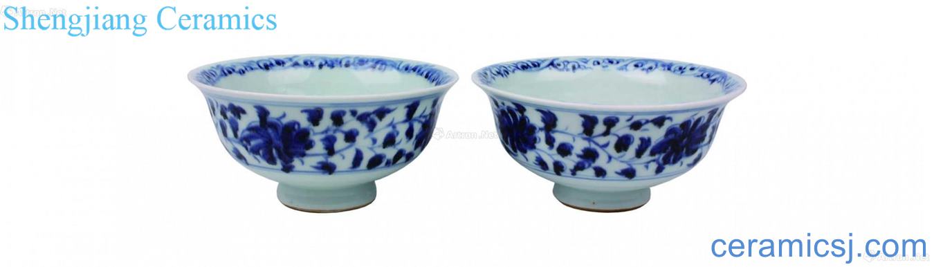 Blue and white flowers around branches dark carved dragon bowl