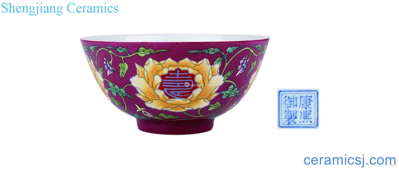 Colored enamel peony life of word green-splashed bowls