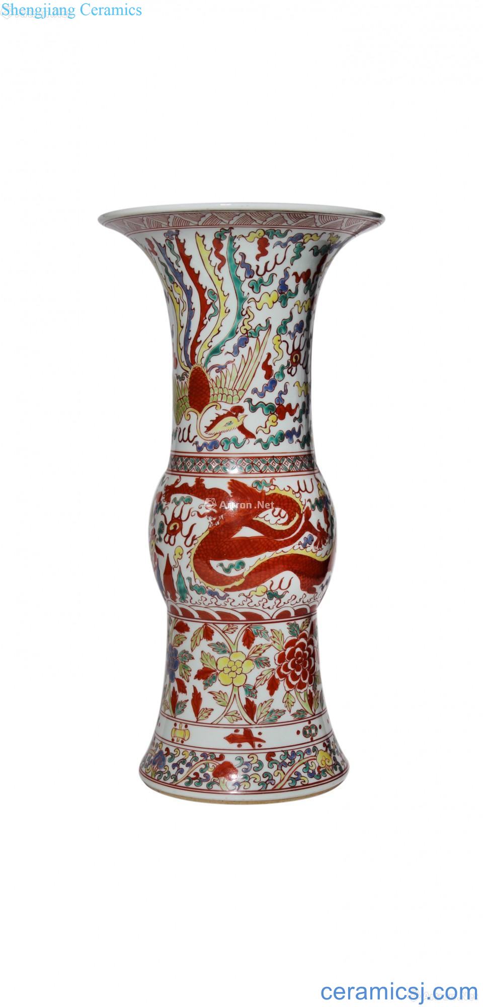 Colorful flower vase with Ming wanli longfeng pattern