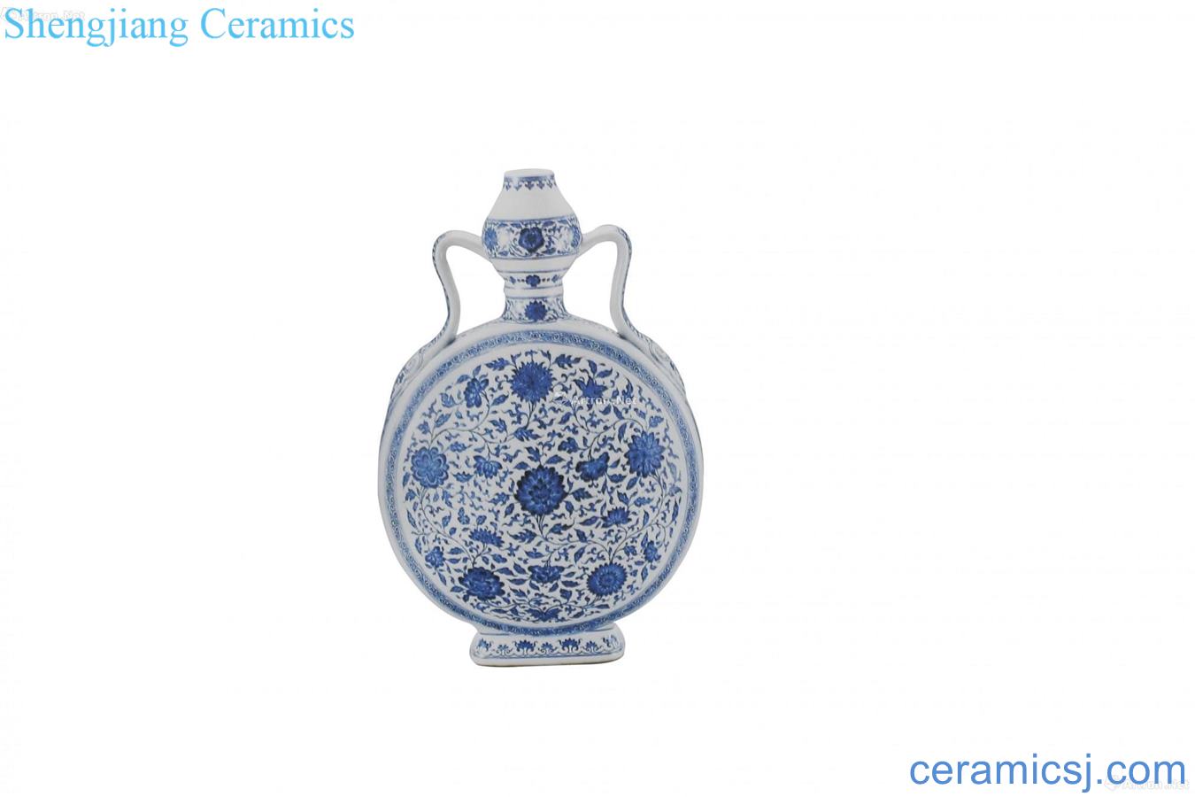 Blue and white flower ruyi ears around branches on bottles