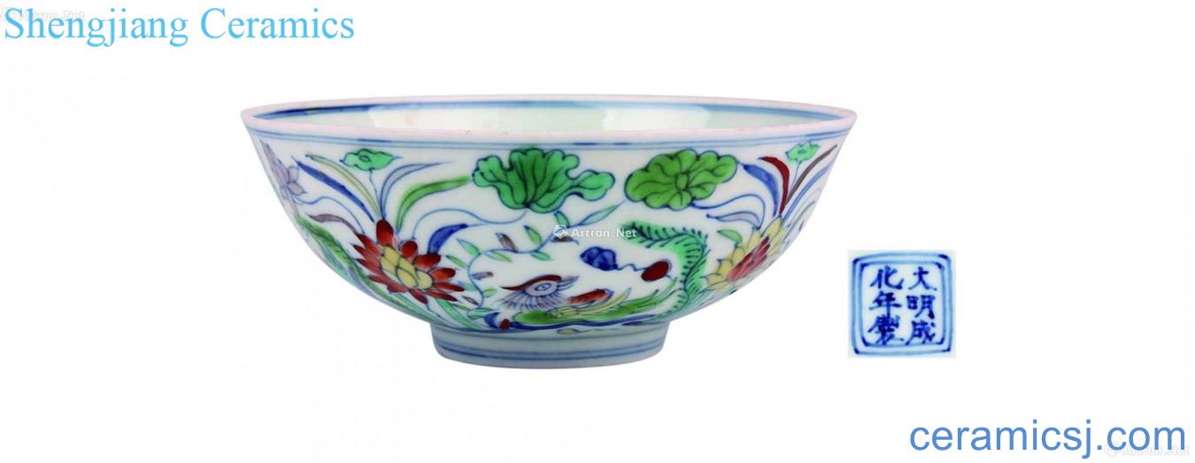 Dou color lotus pond yuanyang green-splashed bowls