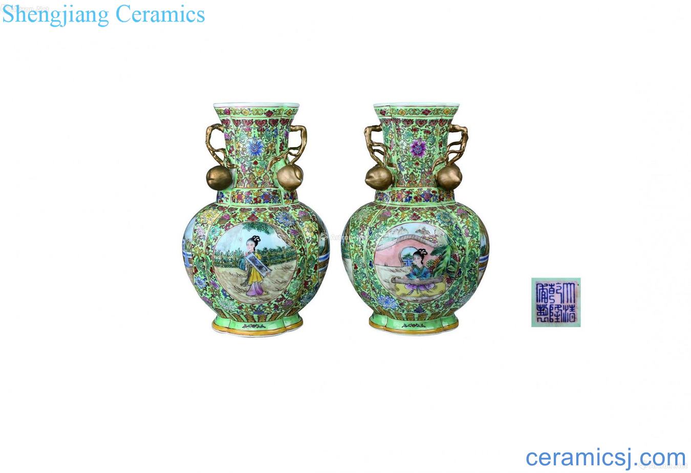 Pastel flower medallion had melon leng bottles