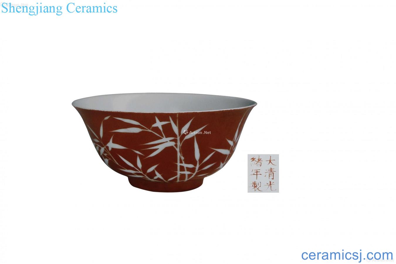 Coral glaze white bamboo bowl
