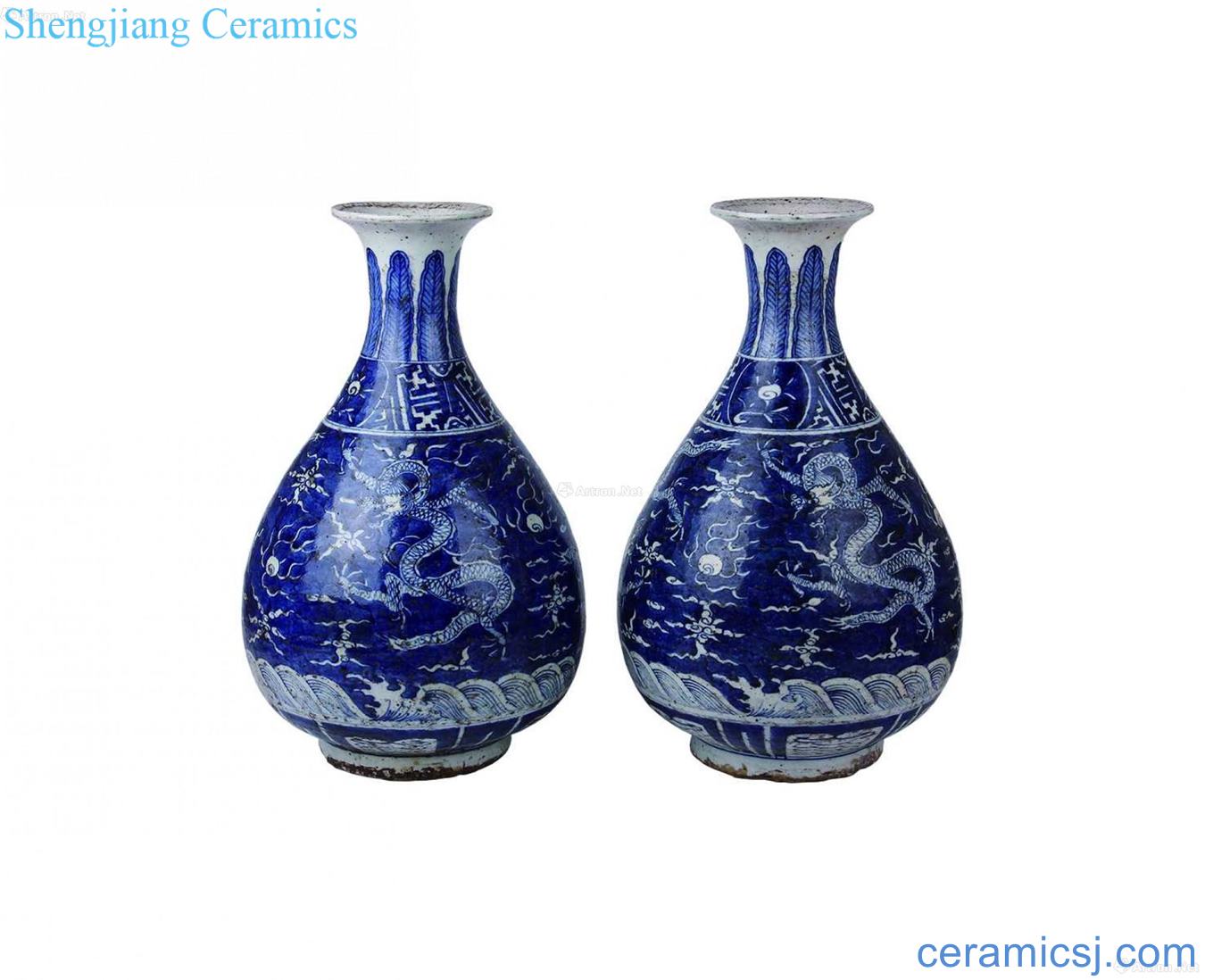 Blue and white for the white dragon grain okho spring bottle