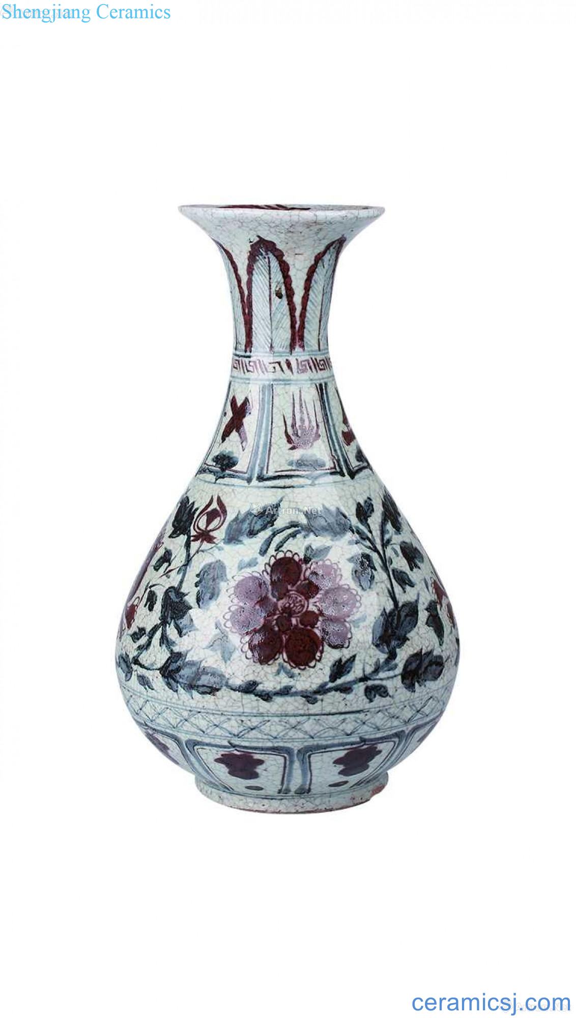Blue and white peony youligong tangled branches grain okho spring bottle