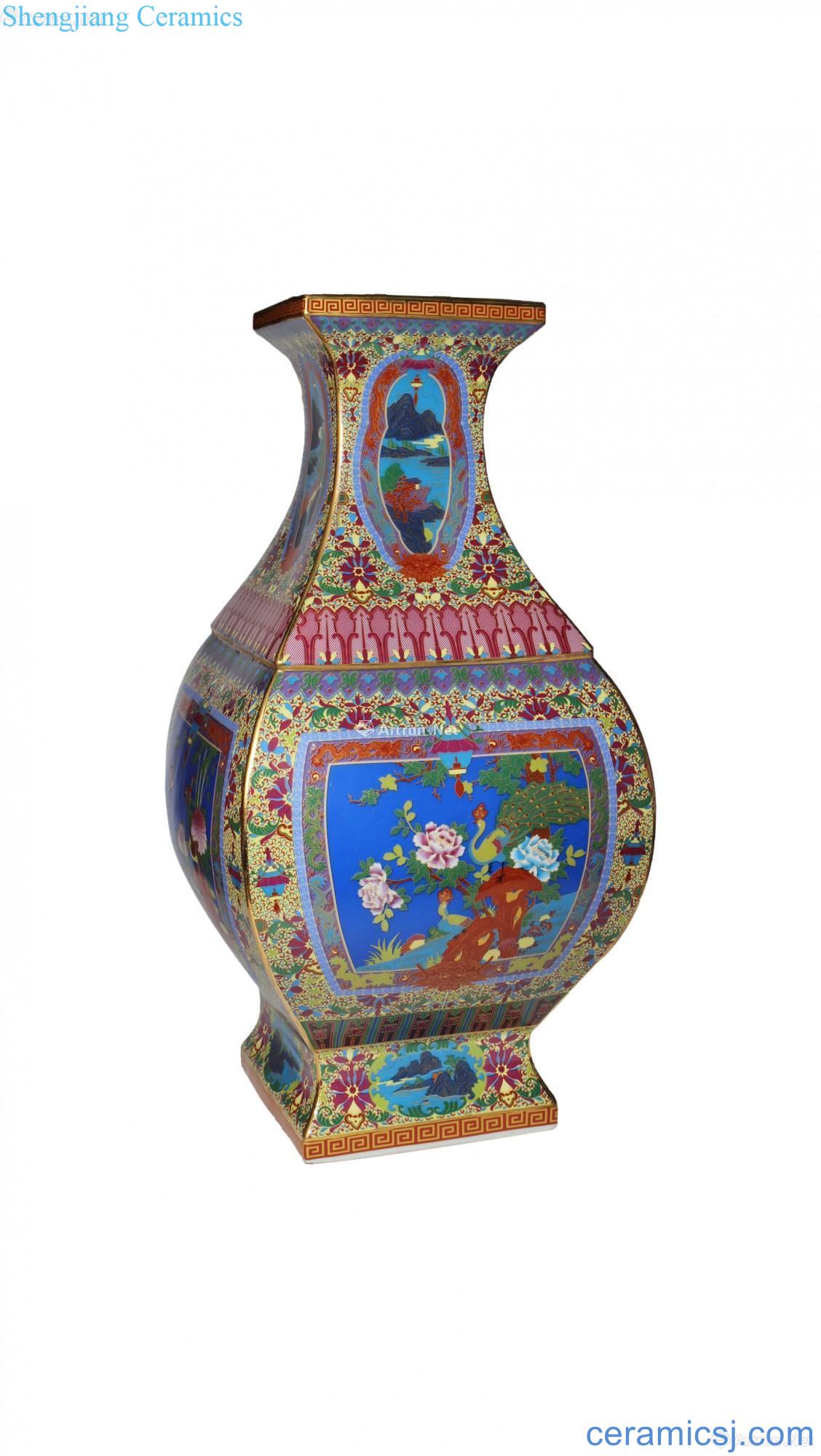 Colored enamel medallion and decorative bottle