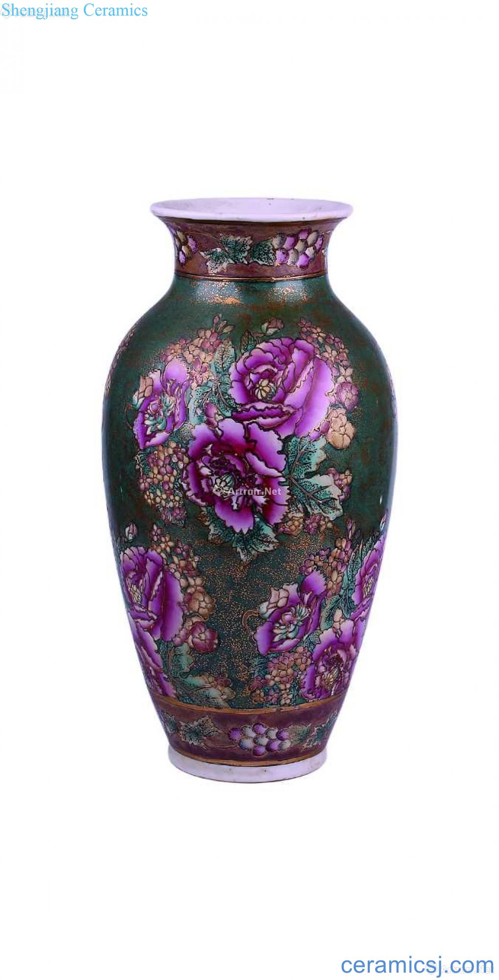 Pastel colour glaze peony grains gold mouth bottle