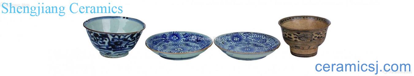 Blue and white tie up flower tray Green flower green-splashed bowls