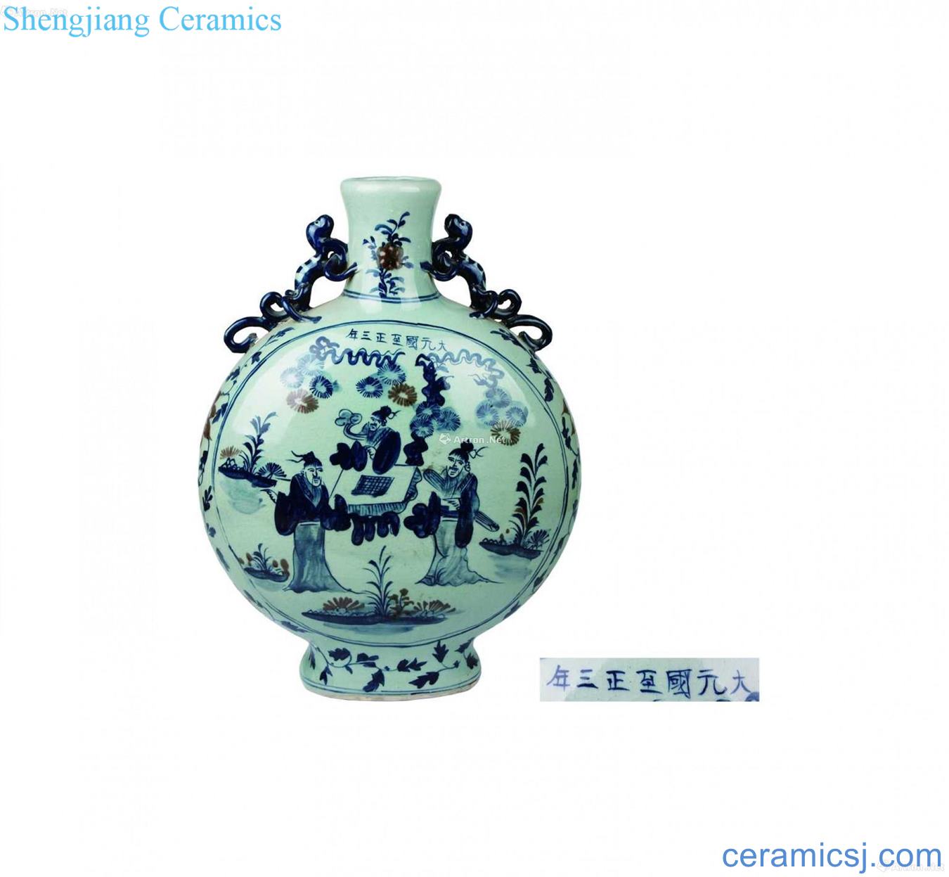 Blue and white youligong knife horse character lines on bottle