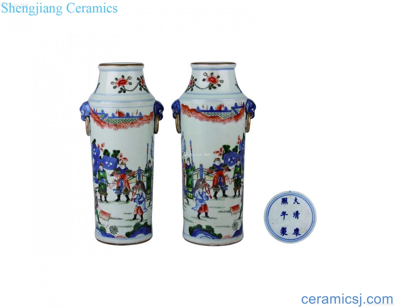Blue and white color knife horse figures the folding of the bottle mouth