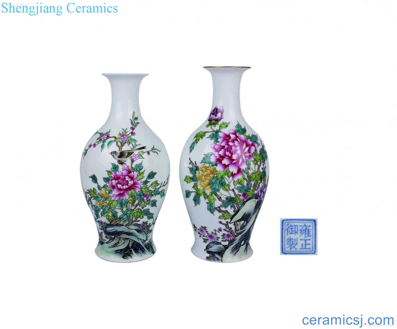 Colored enamel painting of flowers and grain olive bottle