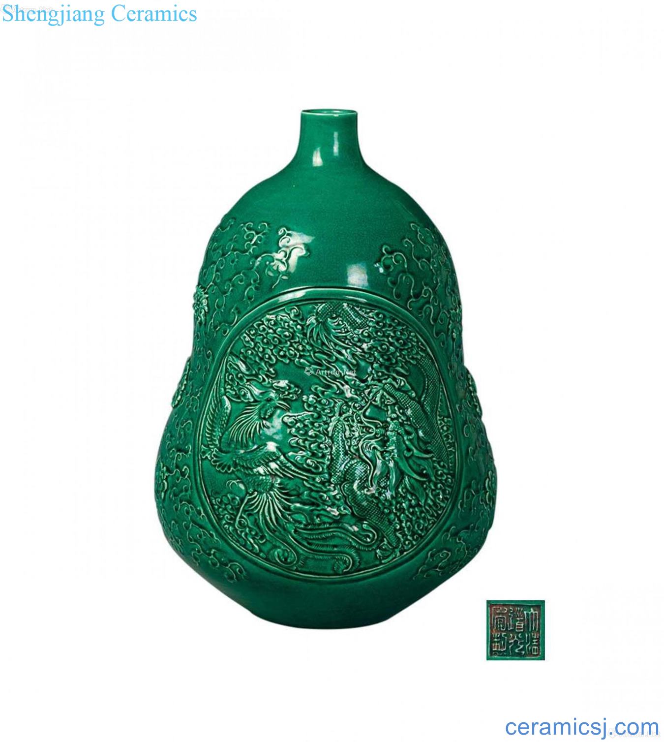 Green glaze longfeng grain bottle gourd shape