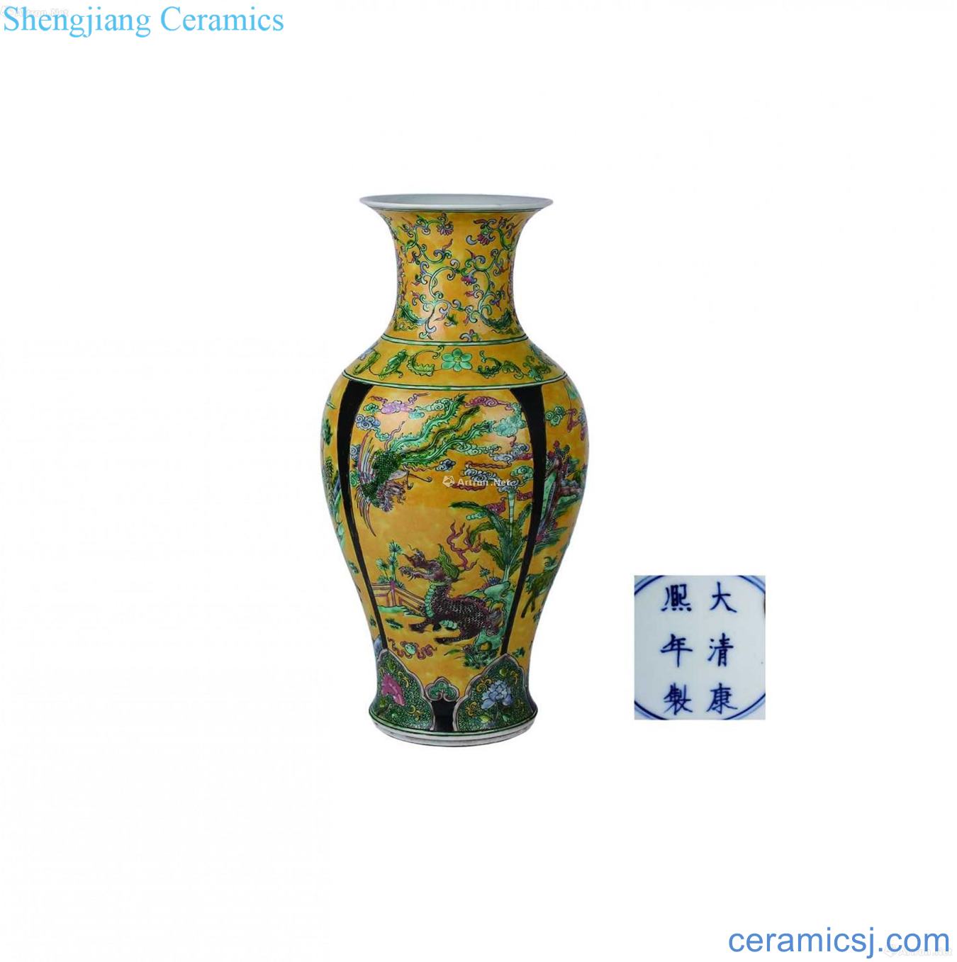 Yellow to colorful crane deer with spring figure mouth bottle