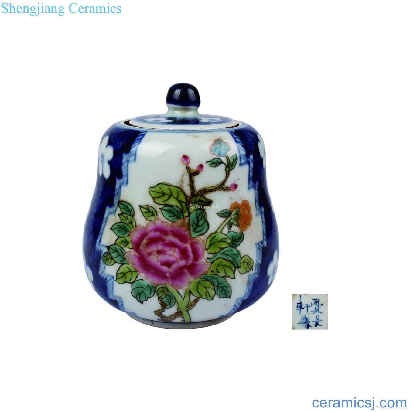 Blue and white enamel lotus pond lines cover tank