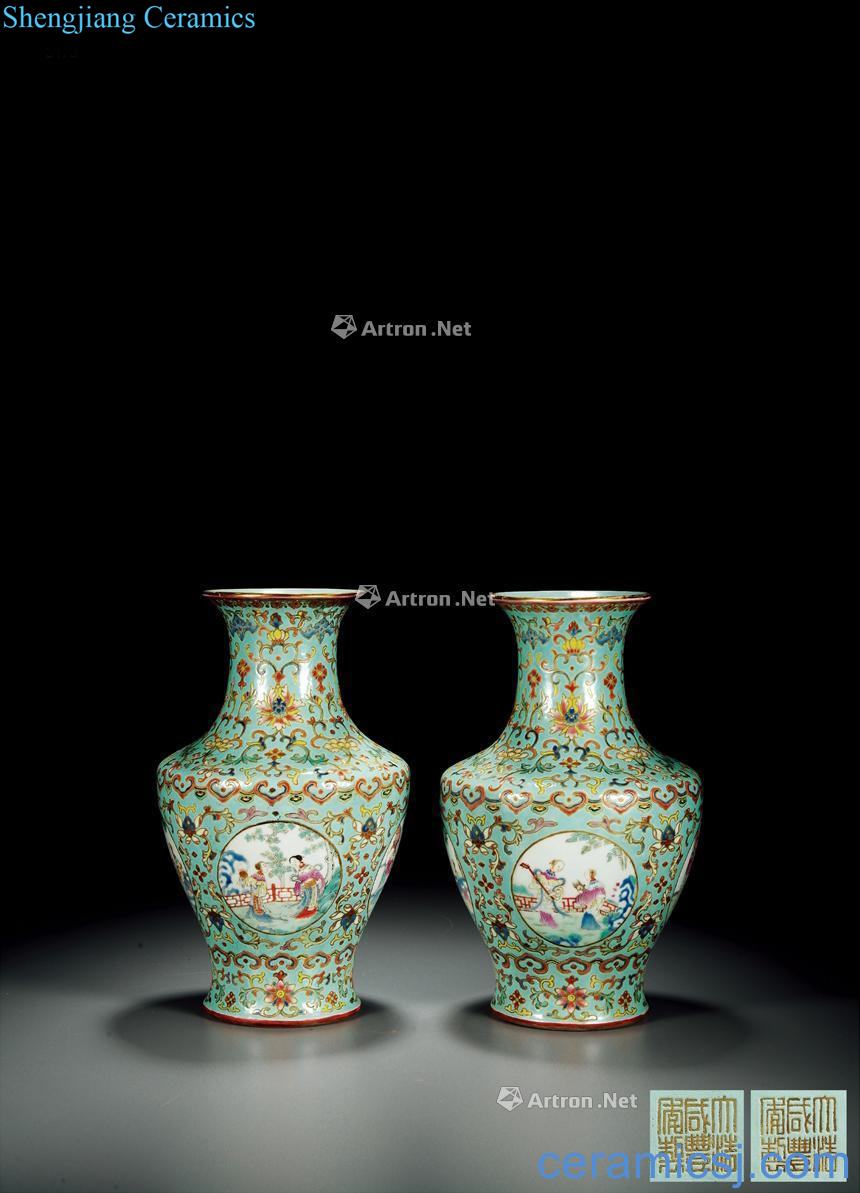 Qing xianfeng pastel hoard of green space with medallion painting traditional Chinese character flower mouth bottle