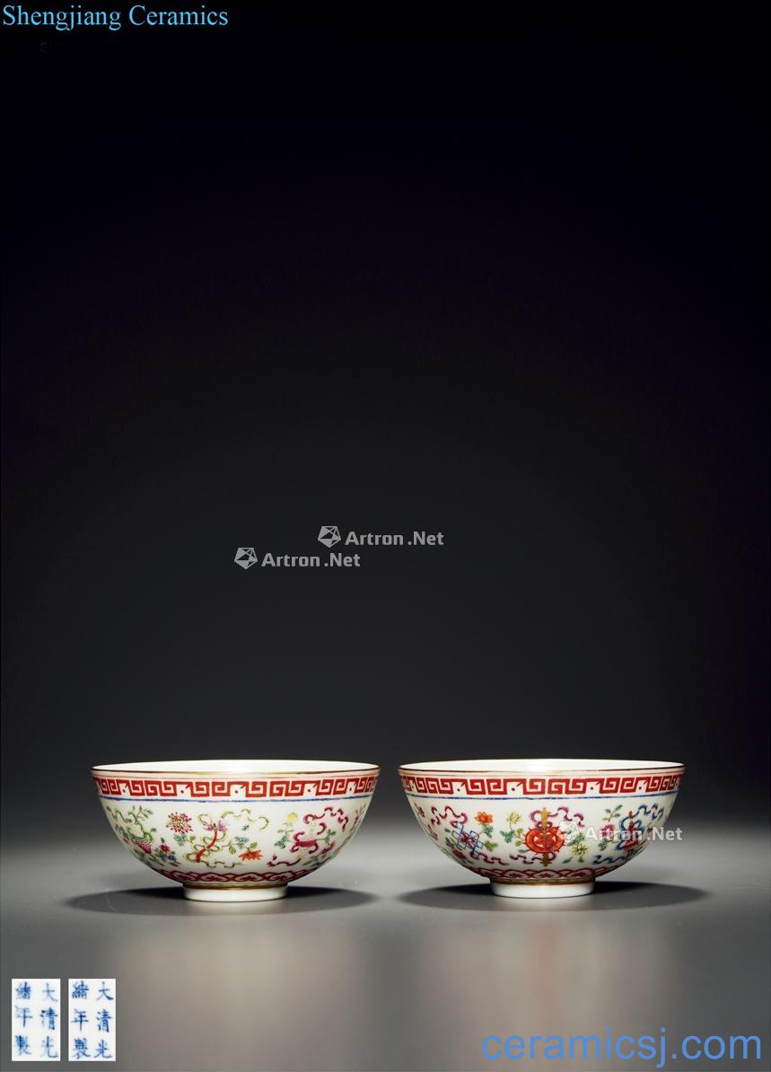 Pastel eight auspicious green-splashed bowls reign of qing emperor guangxu (a)