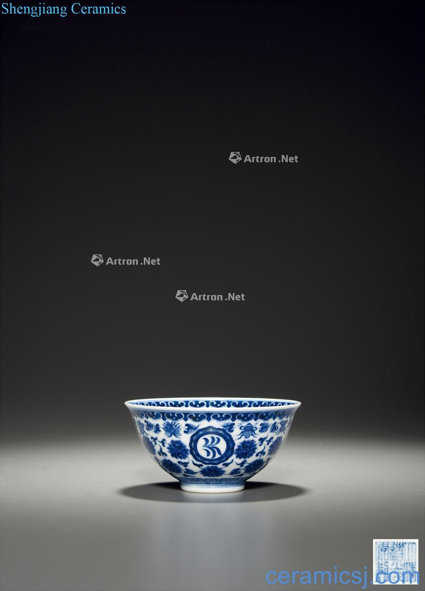 Qing daoguang Eight auspicious mountain ShuiChangWen bowl of blue and white