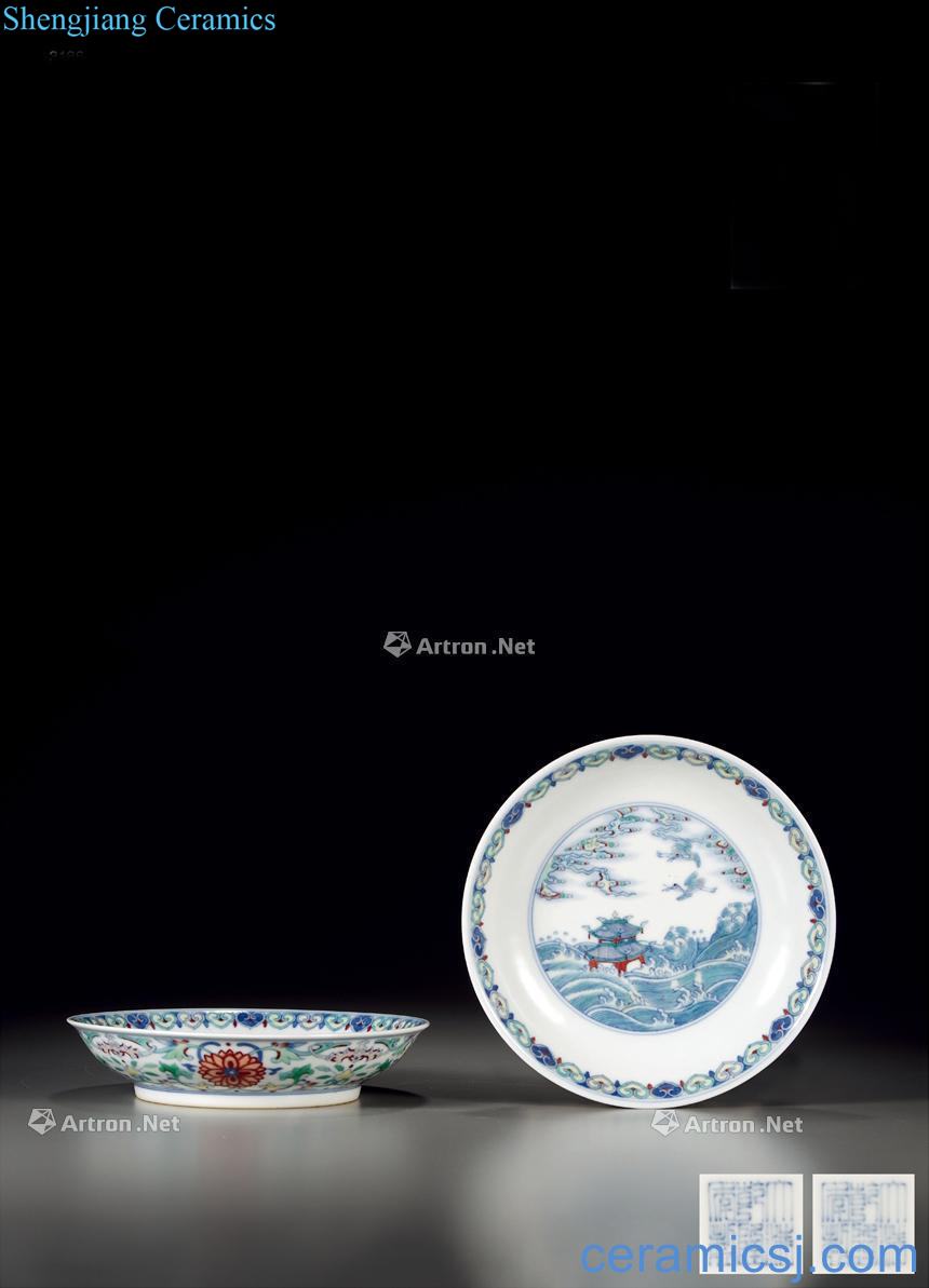 Qing qianlong bucket color add raise sea house figure plate (a)