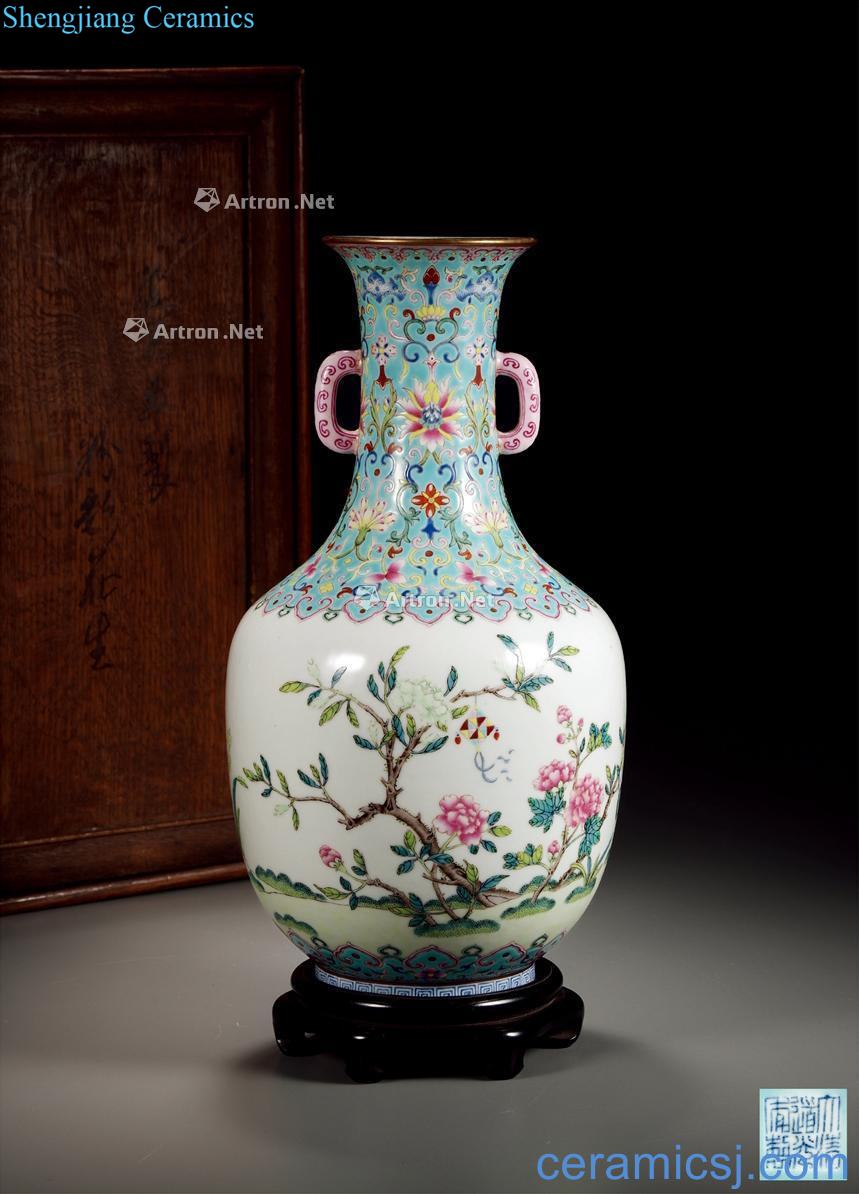 Qing vase with a light pastel flowers grain flexibly