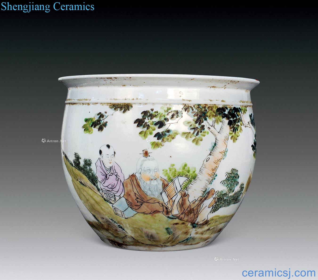 In the late qing Ren Huanzhang shallow color desk cylinder