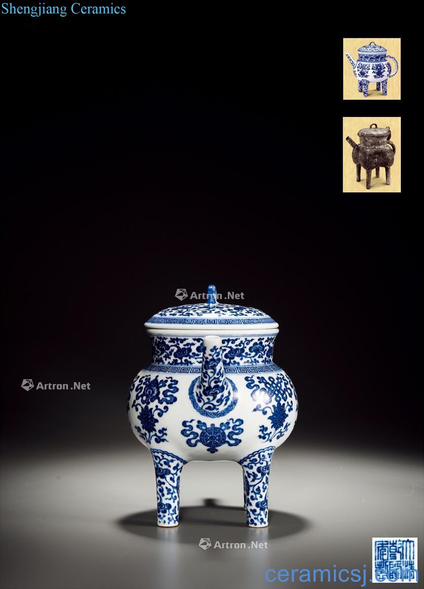 Qing qianlong Blue and white tie up sweet grain He and lotus flower
