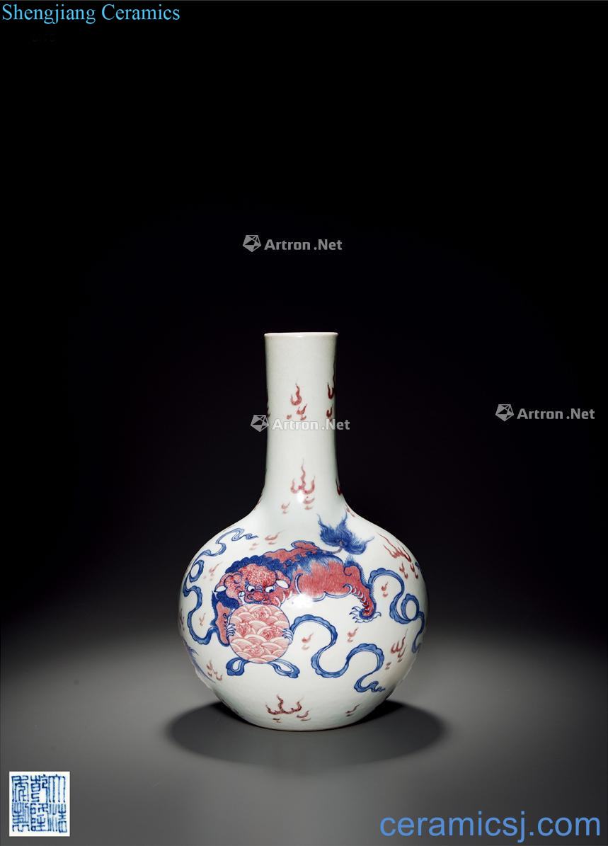 Qing dynasty blue-and-white youligong red lion grain tree