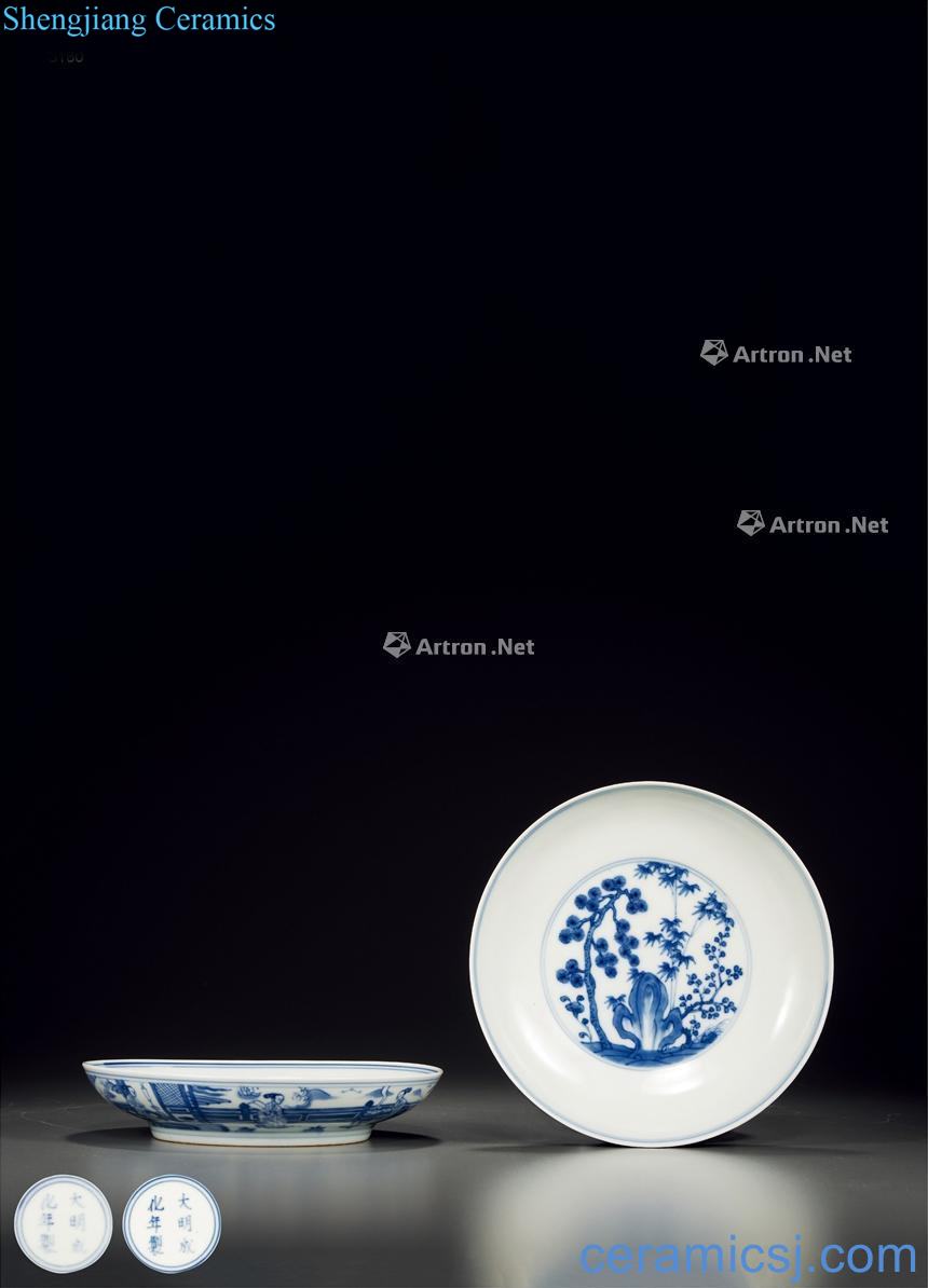 The qing emperor kangxi Blue and white shochiku plum characters plate (a)