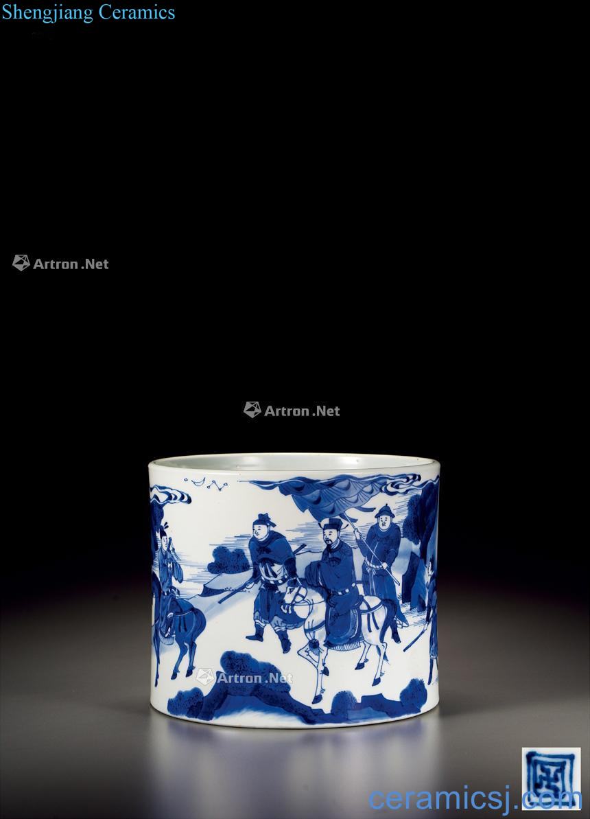 The qing emperor kangxi Blue and white characters pen container