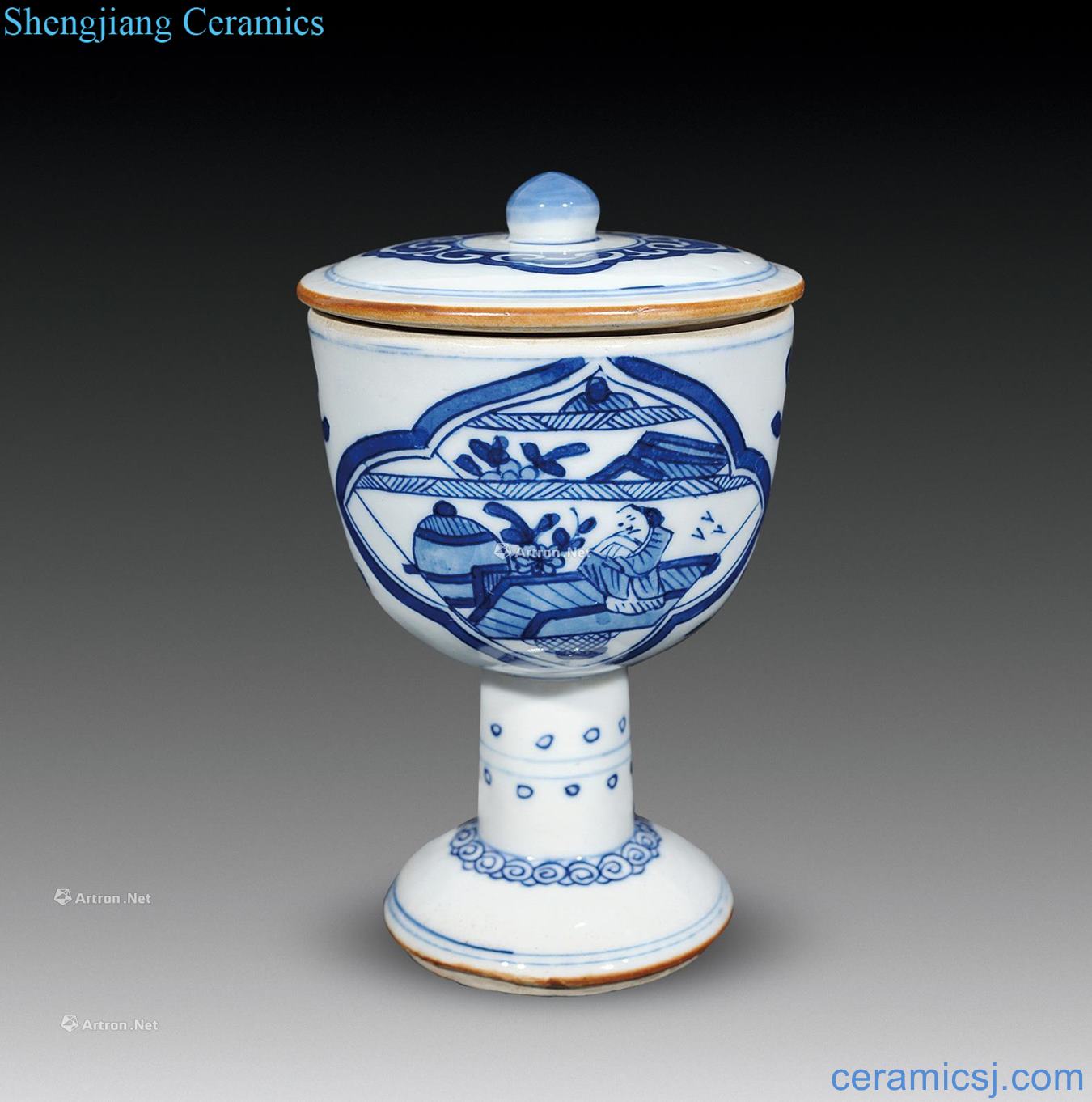 Qing dynasty Blue and white silk coats flexibly cover cup
