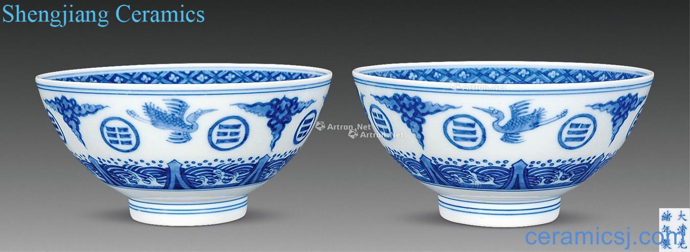 Qing guangxu Blue and white eight letters crane longevity bowl (a)