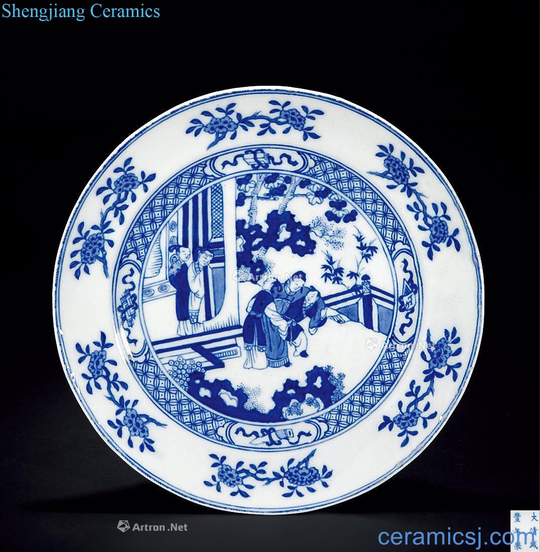 Qing xianfeng Blue and white figure plate stories of west chamber