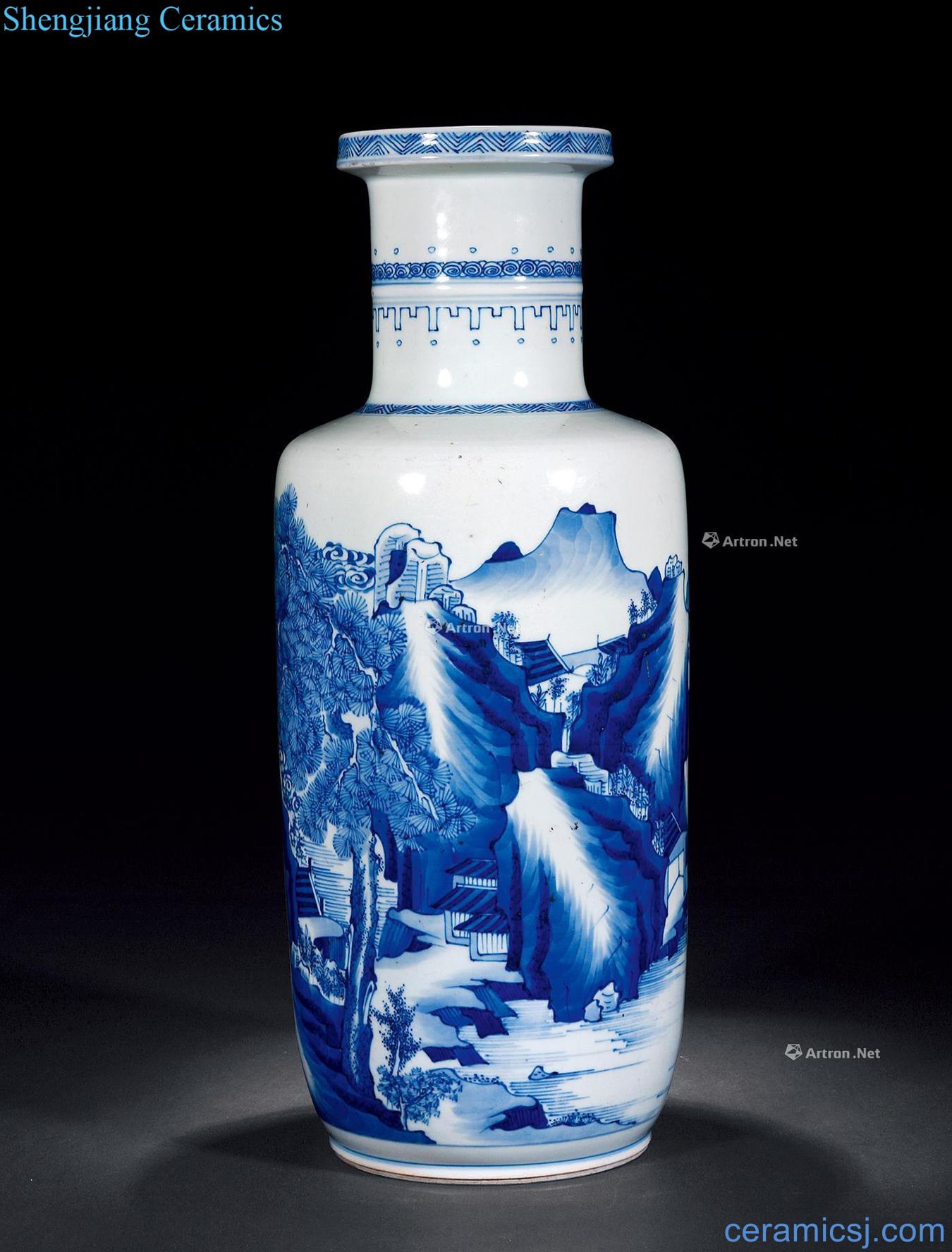 qing Blue and white landscape characters were bottles